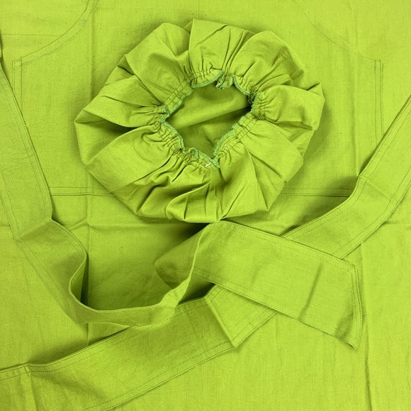 Green cotton bib apron and chef cap set - Picture 3 of 7